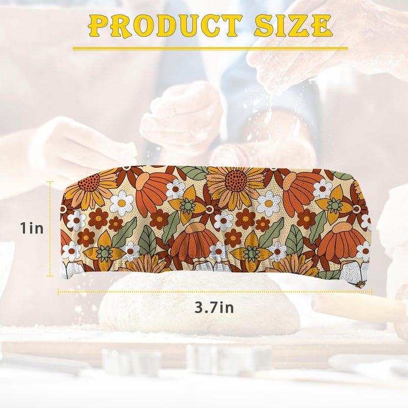 IGPPDO 70s Retro Floral Sourdough Starter Jar Cloth Covers，5 Pack Kit Stretchy Cloth Bowl Lids Fits Jar Mouth Ranging 3"- 4" Inches - Image 3